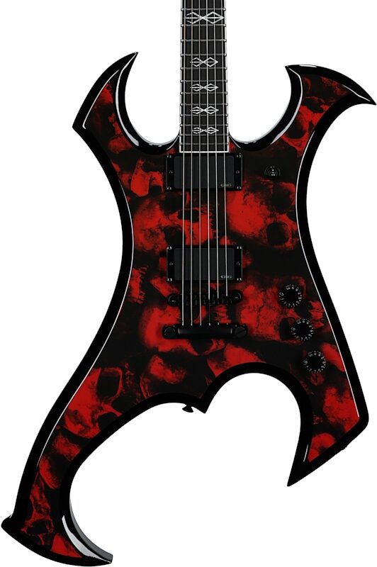 open zoom image for Wylde Audio Berzerker Raw Top Electric Guitar, Blood Skulls, Body Straight Front