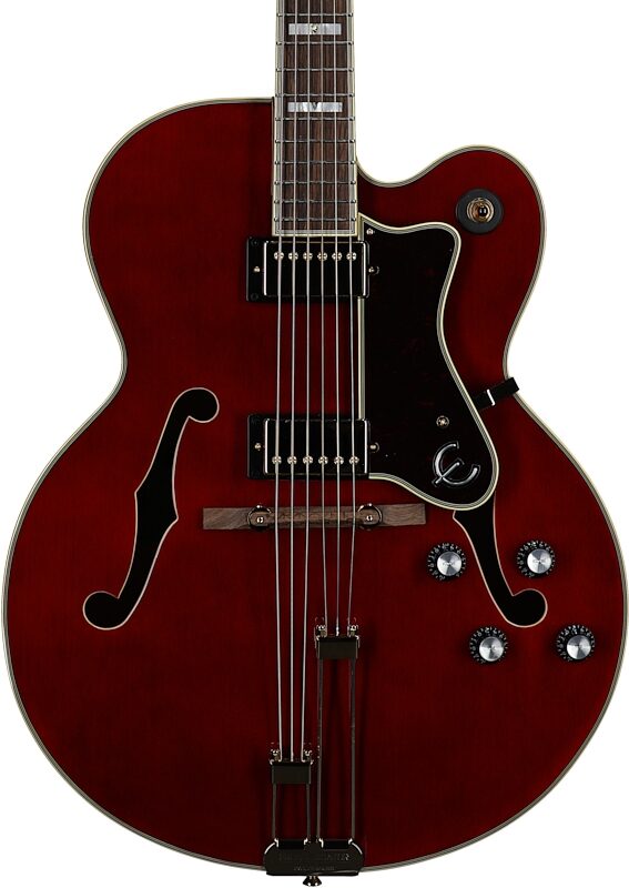open zoom image for Epiphone Broadway Archtop Hollowbody Electric Guitar (with Gig Bag), Wine Red, Open Box (Very Good), Body Straight Front