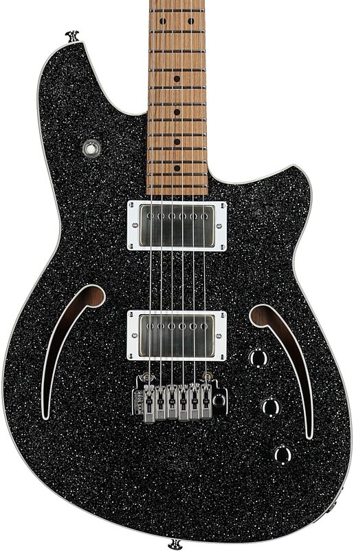 open zoom image for Reverend Kingbolt Air HH Semi-Hollowbody Electric Guitar, Black Sparkle, Body Straight Front
