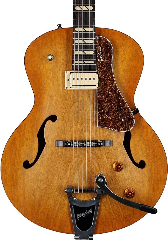 open zoom image for Godin 5th Avenue Jumbo P-Rail Archtop Electric Guitar, Harvest Gold, Body Straight Front