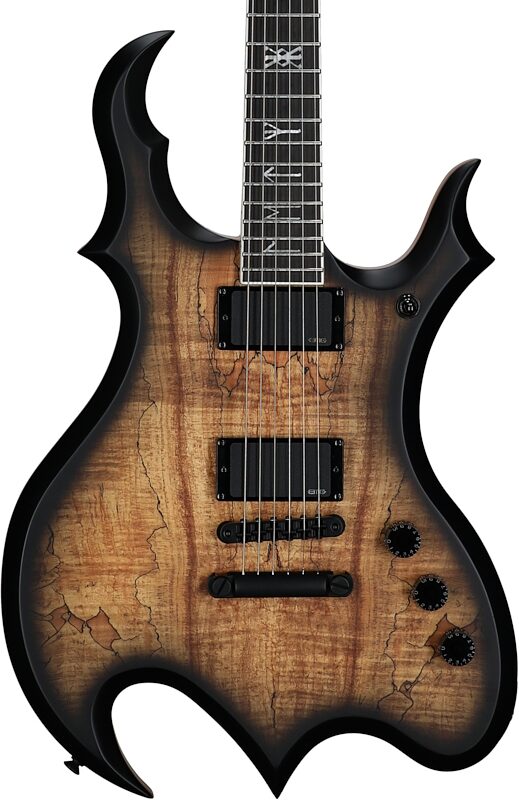 open zoom image for Wylde Audio Wrathmaker Spalted Maple Electric Guitar, with Ebony Fingerboard, New, Body Straight Front