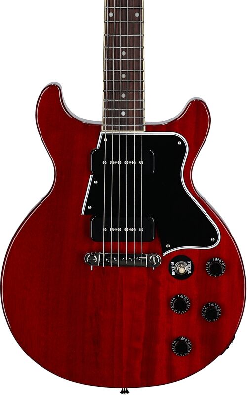 open zoom image for Epiphone Inspired by Gibson Les Paul Special Double Cut Electric Guitar (with Gig Bag), Cherry Red, Body Straight Front