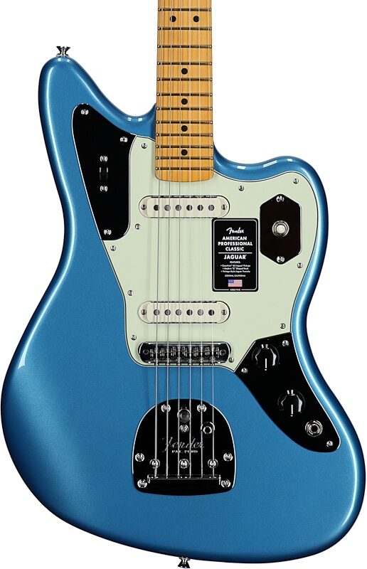 open zoom image for Fender American Professional Classic Jaguar Electric Guitar, Maple Fingerboard (with Gig Bag), Lake Placid Blue, Body Straight Front