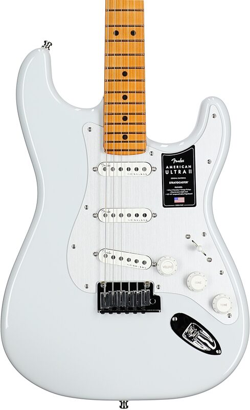 open zoom image for Fender American Ultra II Stratocaster Electric Guitar, Maple Fretboard (with Case), Avalanche, Body Straight Front