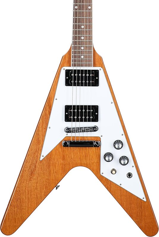 open zoom image for Gibson '70s Flying V Electric Guitar (with Case), Antique Natural, Body Straight Front