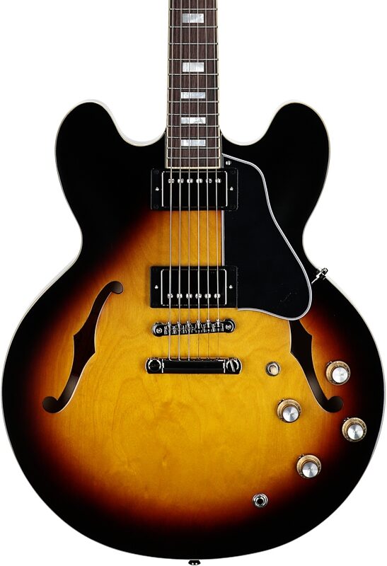 open zoom image for Epiphone Inspired by Gibson Custom 1962 ES-335 Reissue Electric Guitar (with Case), Vintage Burst, Body Straight Front