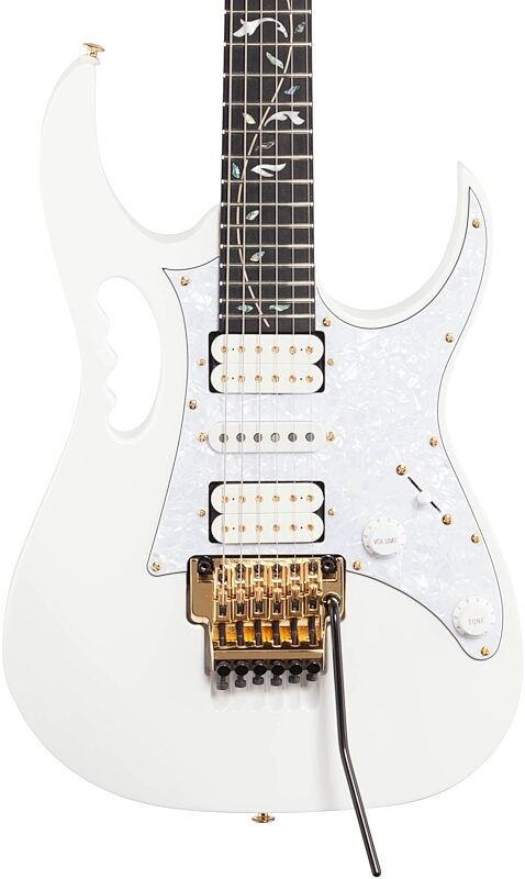 open zoom image for Ibanez JEM7VP Steve Vai Signature Electric Guitar (with Gig Bag), White, Body Straight Front