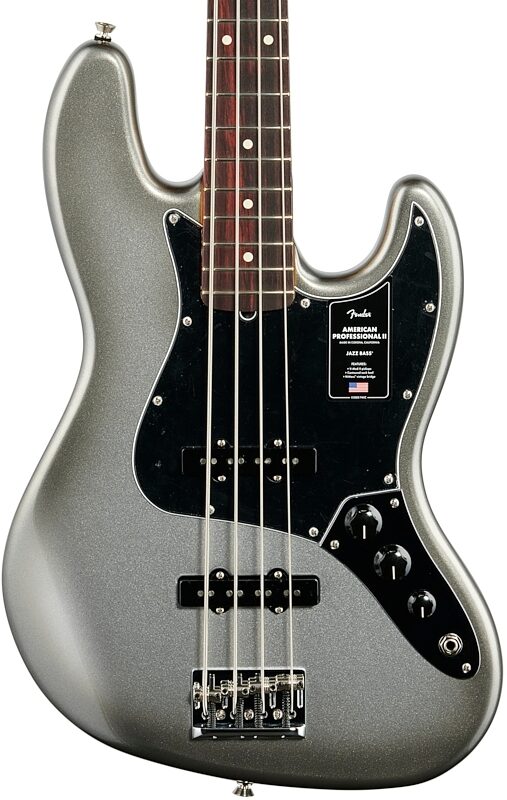open zoom image for Fender American Professional II Jazz Bass, Rosewood Fingerboard (with Case), Mercury, Open Box (Very Good), Body Straight Front
