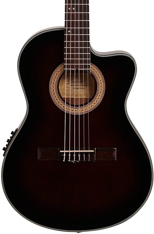 open zoom image for Ibanez GA35TCE Thinline Classical Acoustic-Electric Guitar, Dark Violin Sunburst, Body Straight Front