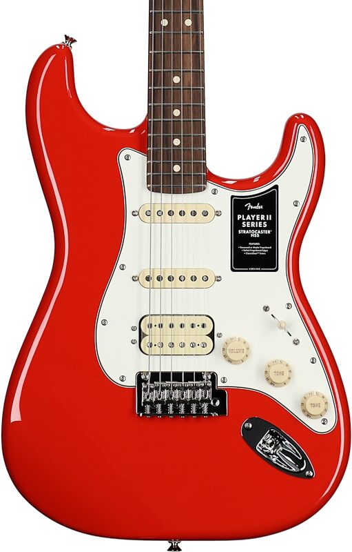open zoom image for Fender Player II Stratocaster HSS Electric Guitar, with Rosewood Fingerboard, Coral Red, Body Straight Front