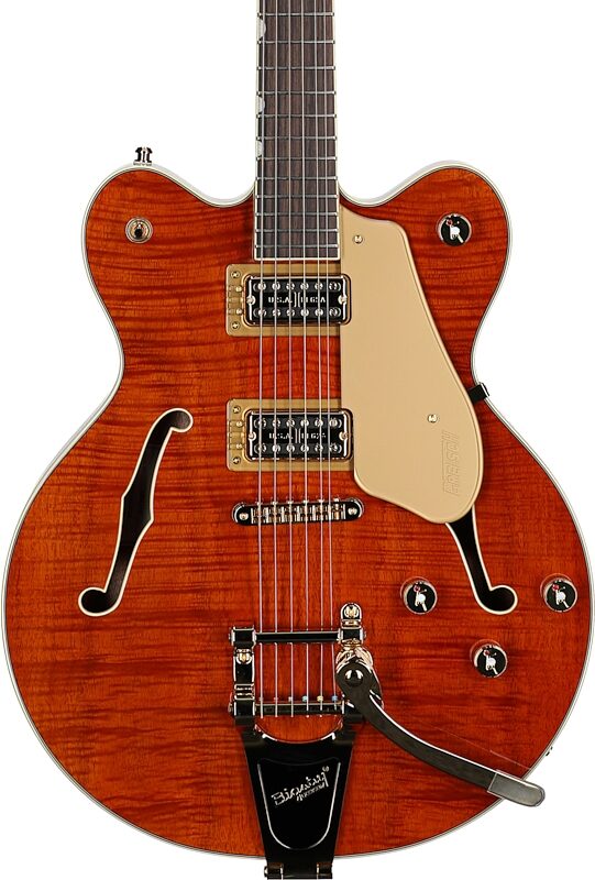 open zoom image for Gretsch Limited Edition Electromatic Broadkaster Electric Guitar, Flame Okoume Orange, Body Straight Front
