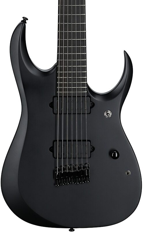 open zoom image for Ibanez RGDRB71 Iron Label Electric Guitar, 7-String, Black Flat, Body Straight Front