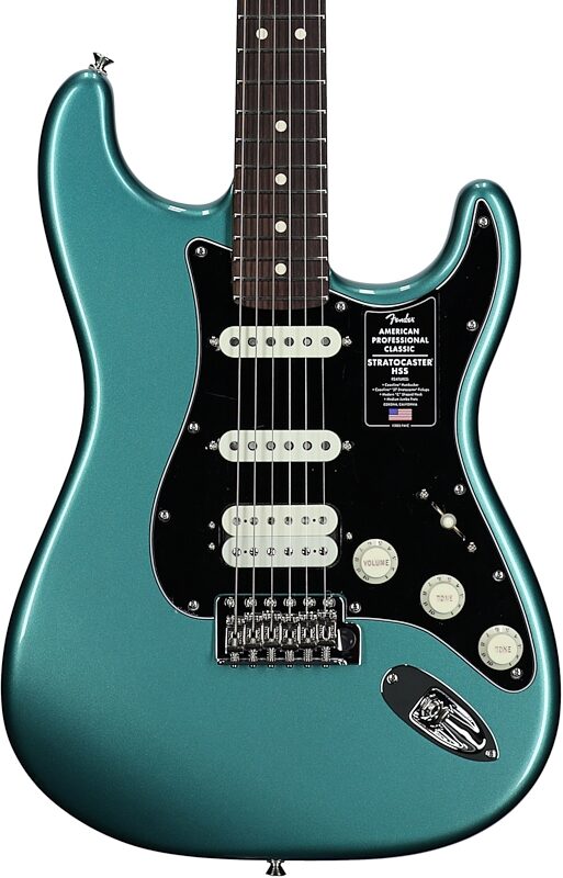 open zoom image for Fender American Professional Classic Stratocaster HSS Electric Guitar, Rosewood Fingerboard (with Gig Bag), Sherwood Green, Body Straight Front