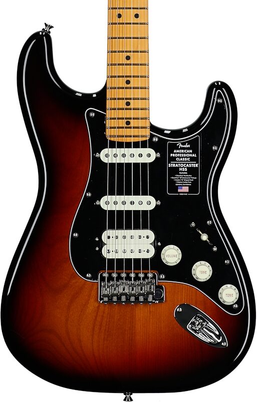 open zoom image for Fender American Professional Classic Stratocaster HSS Electric Guitar, Maple Fingerboard (with Gig Bag), 3-Color Sunburst, Body Straight Front