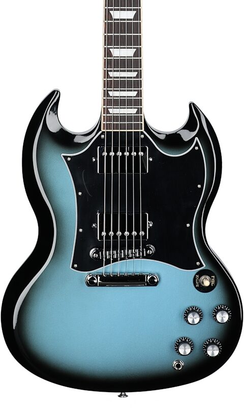 open zoom image for Gibson SG Standard Custom Color Electric Guitar (with Soft Case), Pelham Blue Burst, Body Straight Front