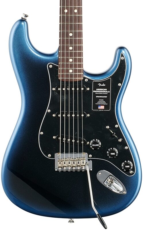 open zoom image for Fender American Professional II Stratocaster Electric Guitar, Rosewood Fingerboard (with Case), Dark Night, Body Straight Front