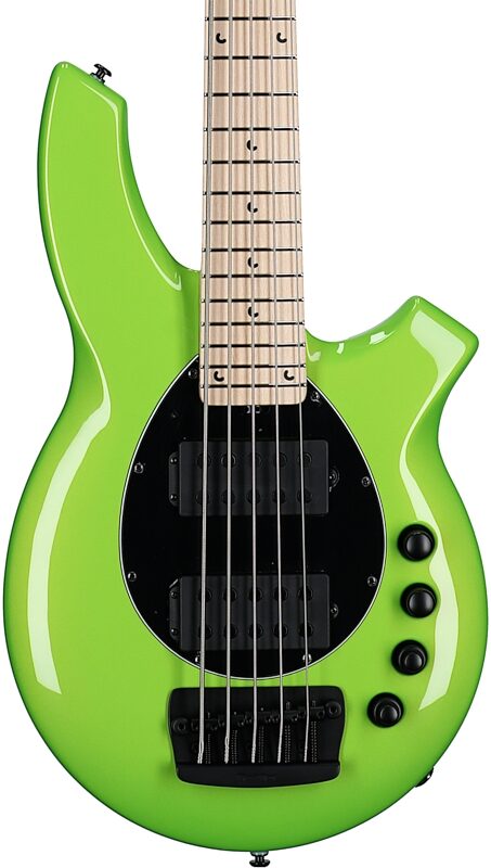 open zoom image for Ernie Ball Music Man Bongo 5HH Electric Bass, 5-String (with Case), Mantis Green, Maple Fretboard, Body Straight Front
