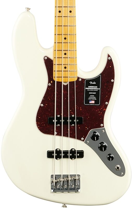 open zoom image for Fender American Pro II Jazz Electric Bass, Maple Fingerboard (with Case), Olympic White, Body Straight Front
