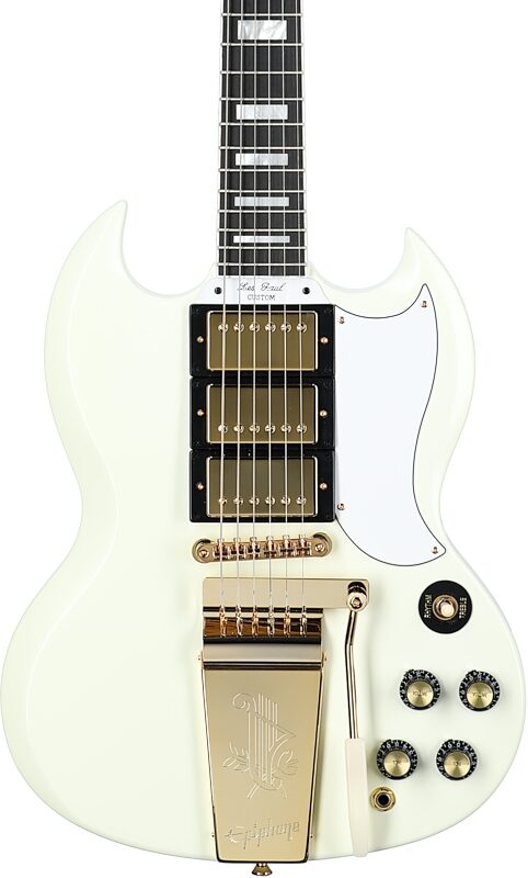 open zoom image for Epiphone 1963 Les Paul SG Custom with Maestro Vibrola (with Case), Classic White, Body Straight Front