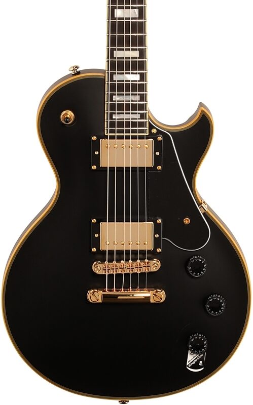 open zoom image for Schecter Solo II Custom Electric Guitar, Aged Black Satin, Gold Hardware, Body Straight Front