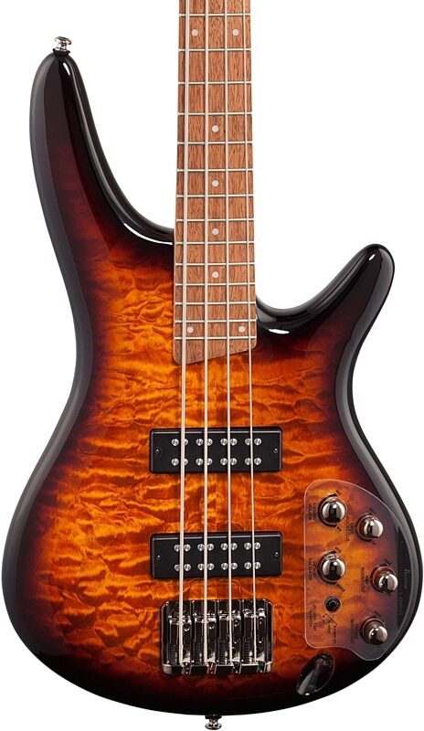open zoom image for Ibanez SR400EQM Electric Bass, Dragon Eye Burst, Body Straight Front