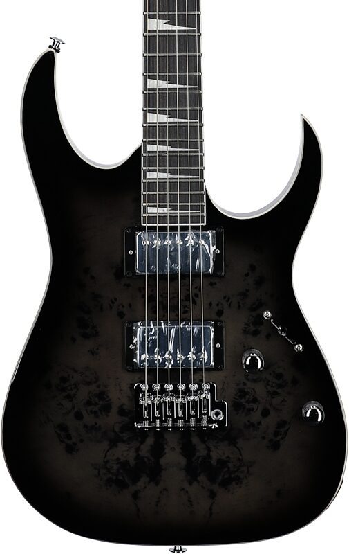 open zoom image for Ibanez GRG220PA1 Gio Electric Guitar, Black Burl, Body Straight Front