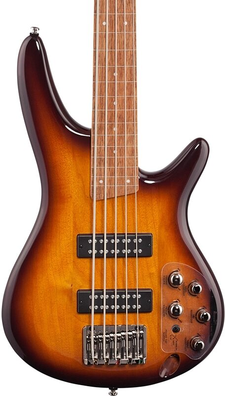 open zoom image for Ibanez SR375EF Fretless Electric Bass, 5-String, Brown Burst, Body Straight Front