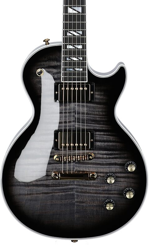 open zoom image for Gibson Les Paul Supreme AAA Figured Electric Guitar (with Case), Transparent Ebony Burst, Body Straight Front