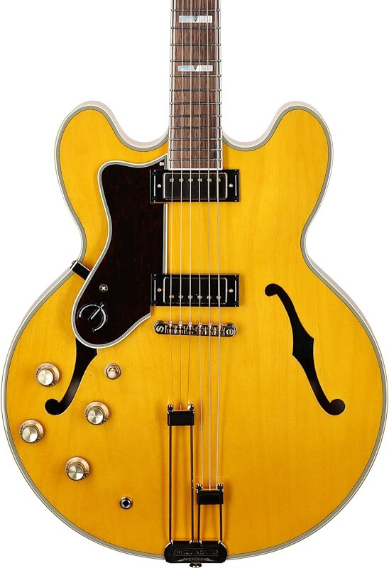 open zoom image for Epiphone Sheraton Semi-Hollow Body Electric Guitar, Left-Handed (with Gig Bag), Natural, Body Straight Front