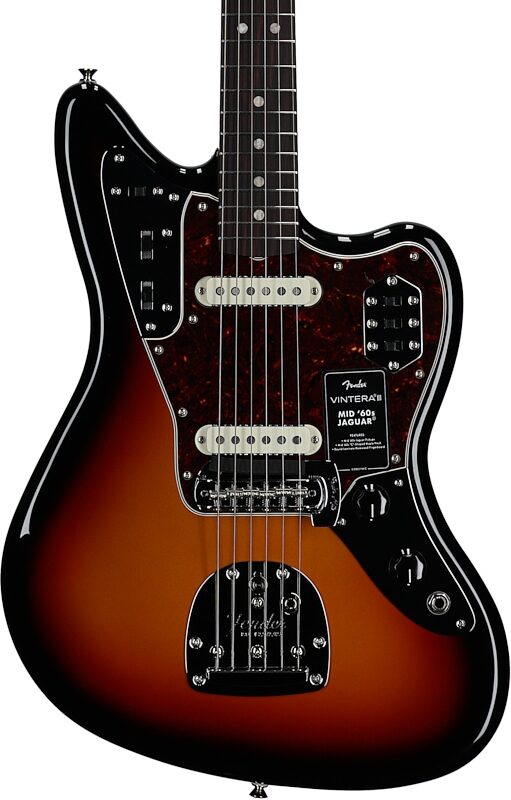 open zoom image for Fender Vintera III Mid 60s Jaguar Electric Guitar (with Gig Bag), 3-Color Sunburst, Rosewood Fretboard, Body Straight Front
