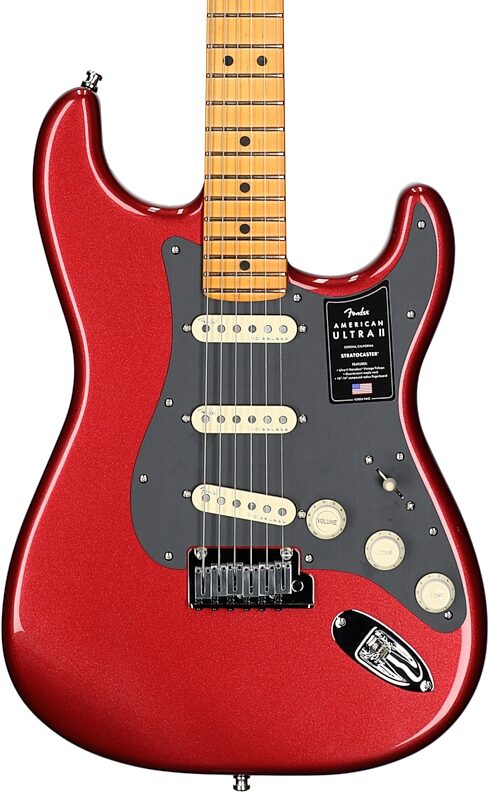 open zoom image for Fender American Ultra II Stratocaster Electric Guitar, Maple Fretboard (with Case), Sinister Red, Open Box (Very Good), Body Straight Front