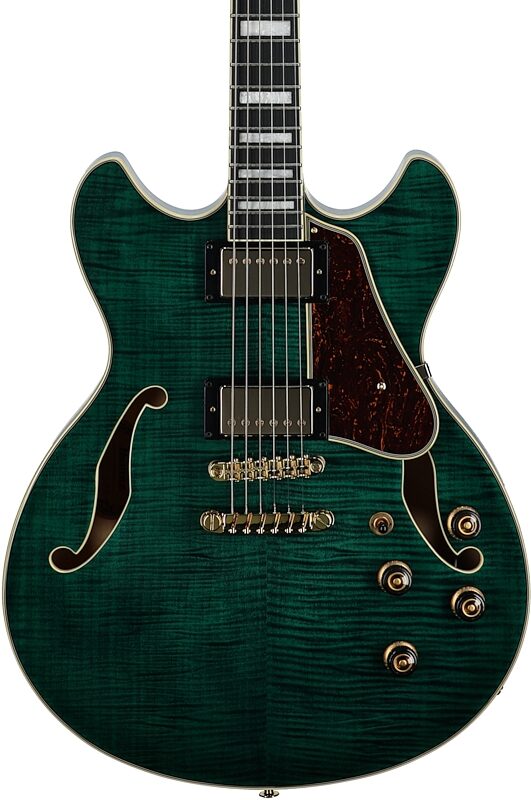 open zoom image for Ibanez Artcore Expressionist AS93FM Semi-Hollowbody Electric Guitar, Transparent Moss, Body Straight Front