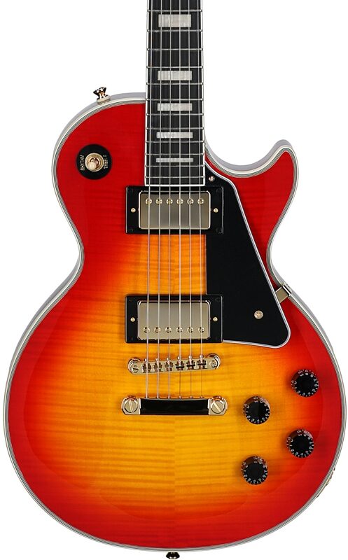 open zoom image for Epiphone Inspired by Gibson Les Paul Custom Electric Guitar, (with Gig Bag), Heritage Cherry Sunburst, Body Straight Front