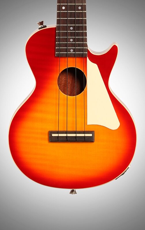 open zoom image for Epiphone Les Paul Acoustic-Electric Concert Ukulele with Gig Bag, Heritage Cherry Sunburst, Body Straight Front