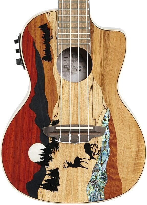 open zoom image for Luna Vista Deer Concert Acoustic-Electric Ukulele (with Gig Bag), New, Body Straight Front