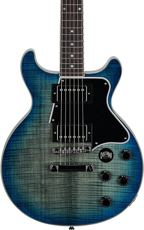 open zoom image for Epiphone Inspired by Gibson Les Paul Special Double Cut Figured Electric Guitar (with Gig Bag), Ocean Water, Body Straight Front