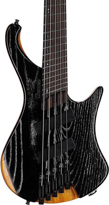 open zoom image for Ibanez EHB1135MS Multi-scale Electric Bass (with Gig Bag), 5-String, Silver Wave Black, Body Straight Front