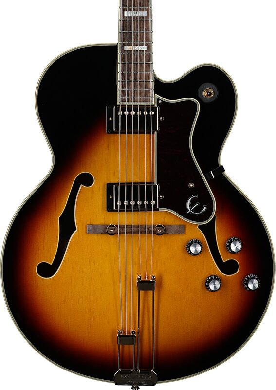 open zoom image for Epiphone Broadway Archtop Hollowbody Electric Guitar (with Gig Bag), Vintage Sunburst, Body Straight Front