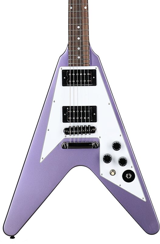 open zoom image for Epiphone Kirk Hammett 1979 Flying V Electric Guitar (with Hard Case), Purple Metallic, Body Straight Front