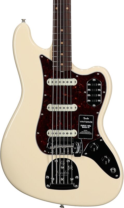 open zoom image for Fender Vintera III Early '60s Bass VI Electric Bass, 6-String, with Rosewood Fingerboard (and Gig Bag), Olympic White, Open Box (Very Good), Body Straight Front