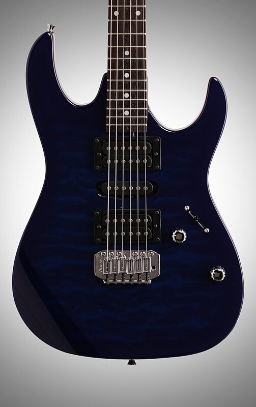 open zoom image for Ibanez GRX70QA Electric Guitar, Transparent Blue Burst, Body Straight Front