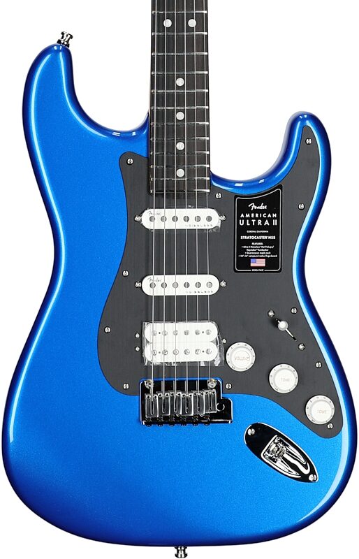 open zoom image for Fender American Ultra II Stratocaster HSS Electric Guitar, Ebony Fingerboard (with Case), Noble Blue, Body Straight Front