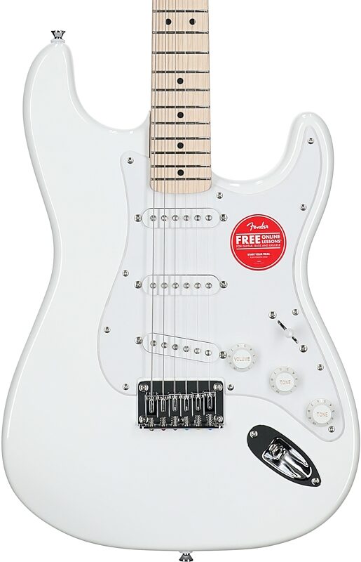 open zoom image for Squier Sonic Hard Tail Stratocaster Electric Guitar, Maple Fingerboard, Arctic White, Body Straight Front