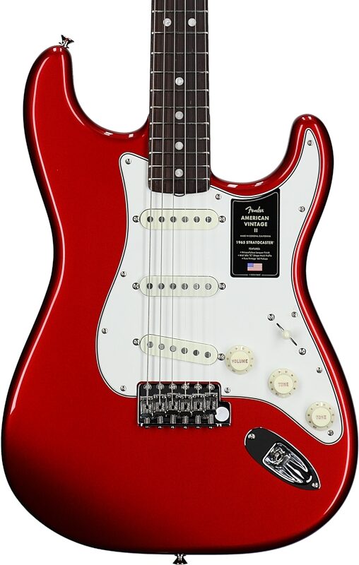 open zoom image for Fender American Vintage II 1965 Stratocaster Electric Guitar, Rosewood (with Case), Candy Apple Red, Body Straight Front