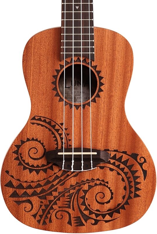 open zoom image for Luna Concert Tattoo Mahogany Ukulele with Gig Bag, New, Body Straight Front