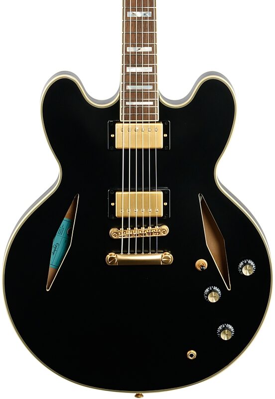 open zoom image for Epiphone Emily Wolfe Sheraton Stealth Electric Guitar (with Hard Bag), Black Aged Gloss, Body Straight Front