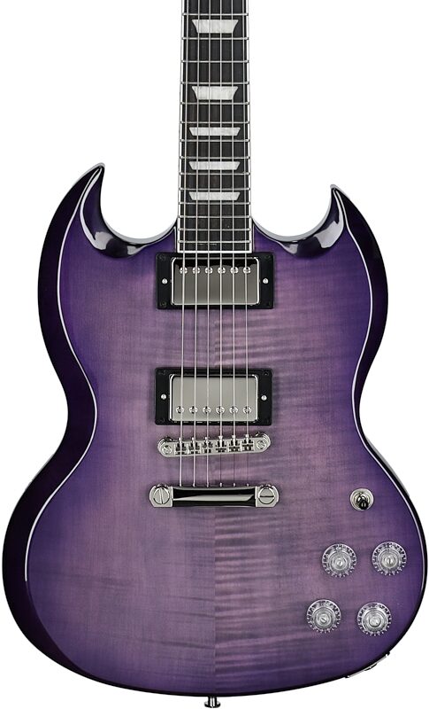 open zoom image for Epiphone SG Modern Figured Electric Guitar, Purple Burst, with Gig Bag, Body Straight Front