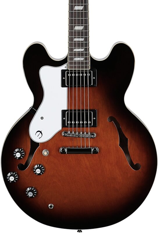 open zoom image for Epiphone Inspired by Gibson Bonehead Riviera Electric Guitar, Left-Handed (with Case), Dark Tobacco Burst, Body Straight Front