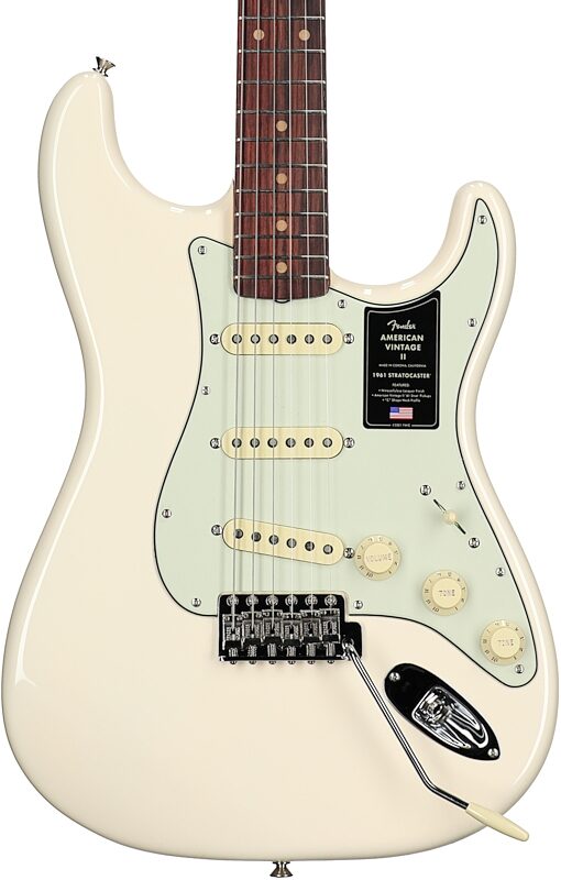 open zoom image for Fender American Vintage II 1961 Stratocaster Electric Guitar, Rosewood Fingerboard (with Case), Olympic White, Body Straight Front