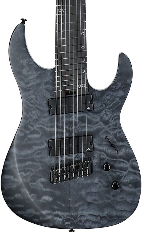 open zoom image for Legator N8FSS Ninja 8 Multi-Scale Guitar, 8-String, Black Quilted Maple, Body Straight Front